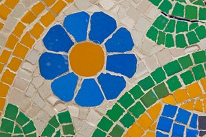 Barcelona, España. Trabajo de mosaico en la fachada del Palau de la Música Catalana. Edificio modernista de Lluís Domènech i Montaner. Palacio de la Música Catalana.